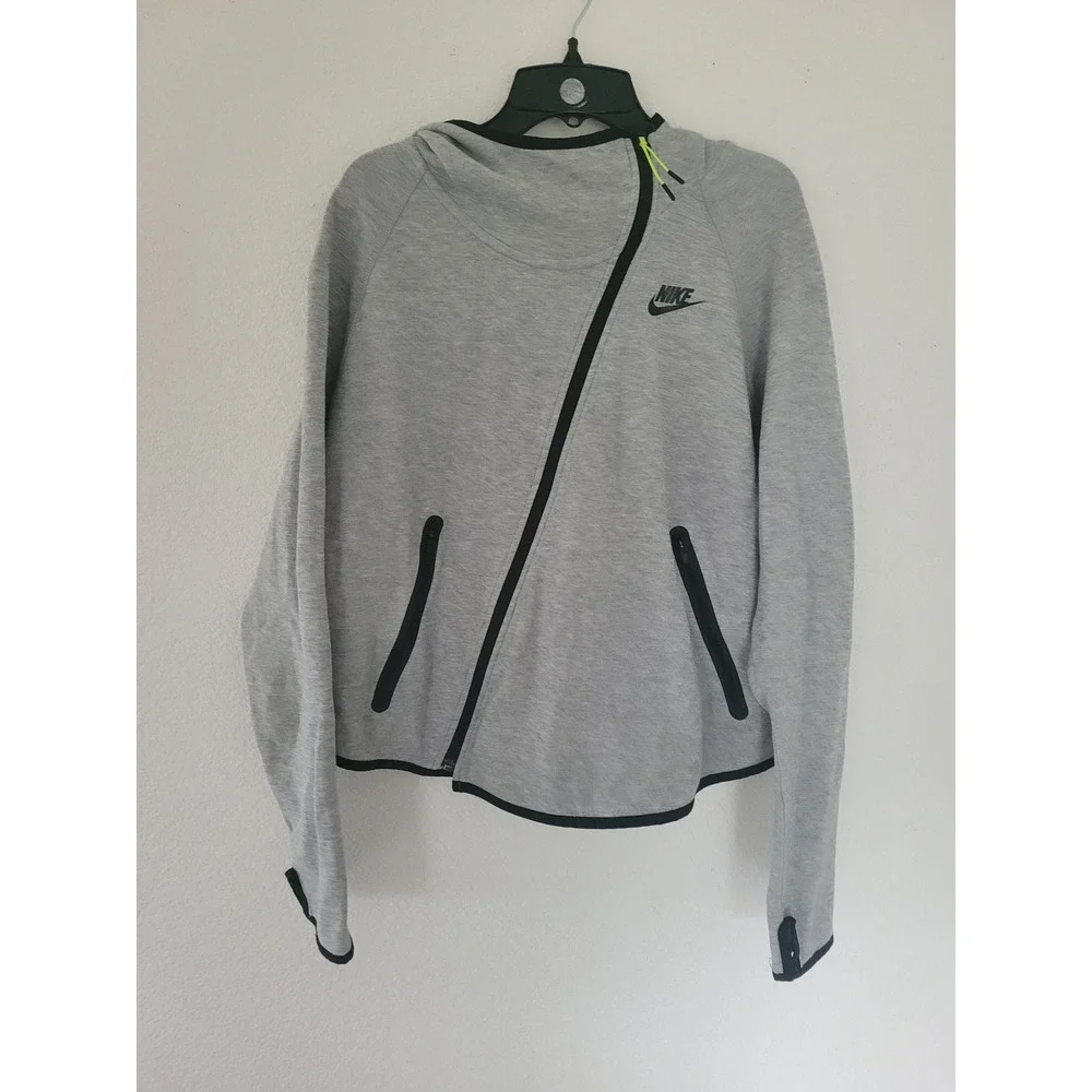 Nike Tech Fleece Asymmetric Zip Hoodie Grey Black Trim Womens M Heathered #14
